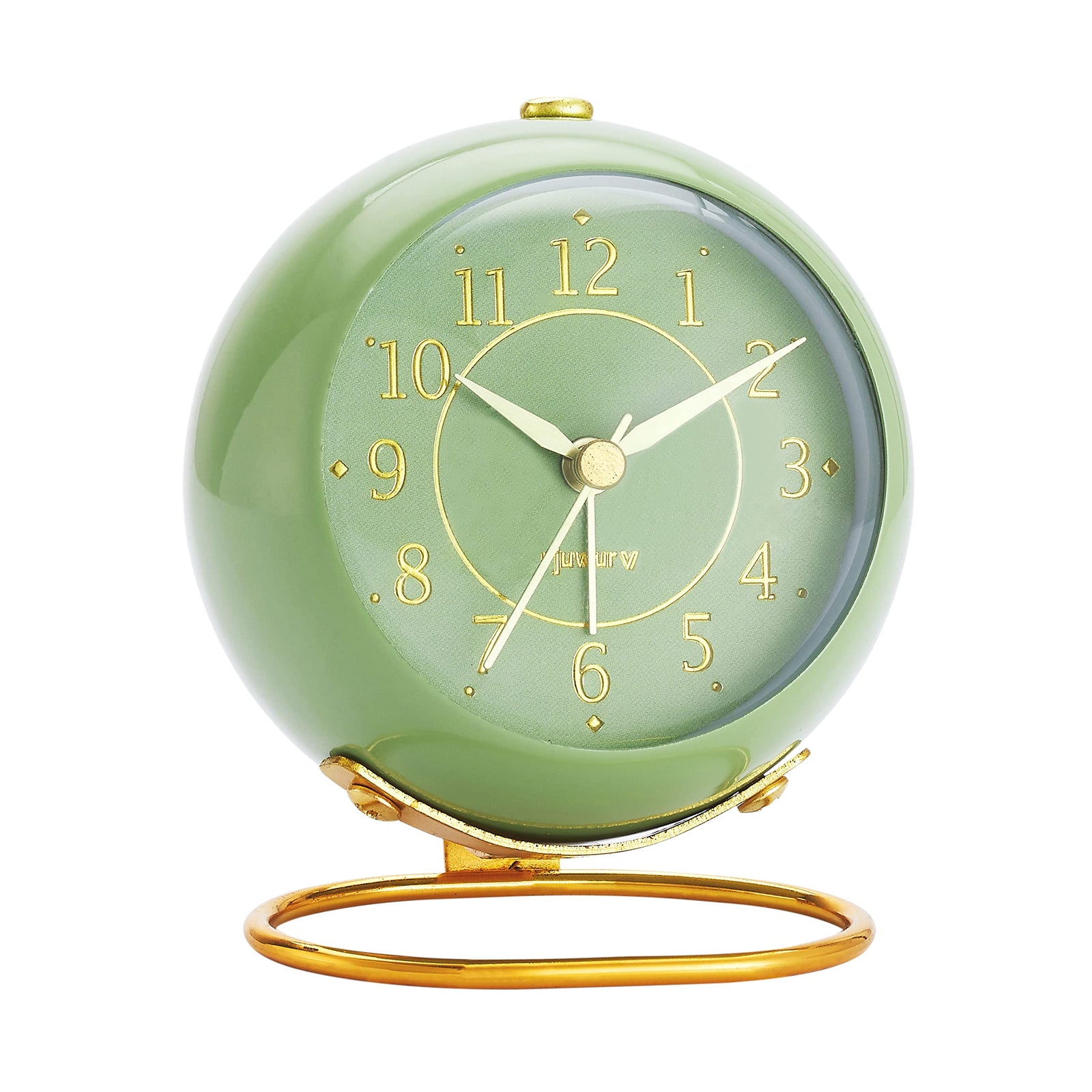 rjuwurv Metal Desk Clock, Retro Bedroom Table Vintage Analog Alarm Clock, Silent Non-Ticking Gold Clock, Bedside Décor(Olive-Green) 