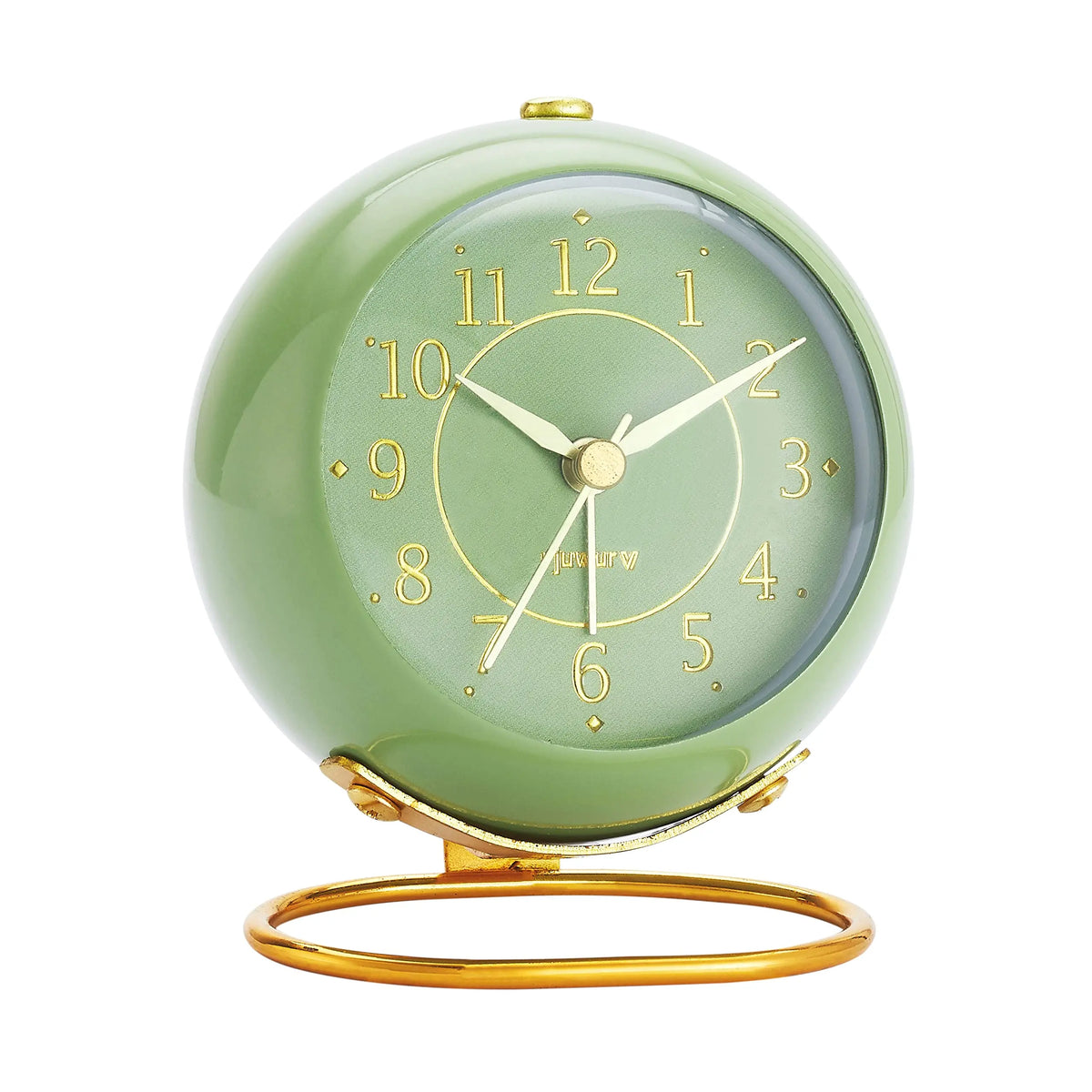 rjuwurv Metal Desk Clock, Retro Bedroom Table Vintage Analog Alarm Clock, Silent Non-Ticking Gold Clock, Bedside Décor(Olive-Green) 