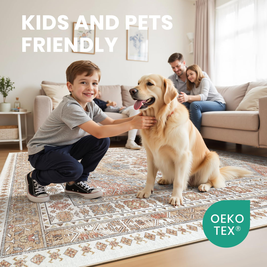 zesthome 7x9 Area Rugs for Living Room,Large Washable Rug,Orange 