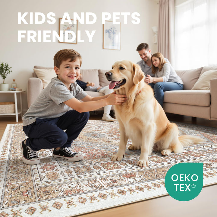 zesthome 7x9 Area Rugs for Living Room,Large Washable Rug,Orange 