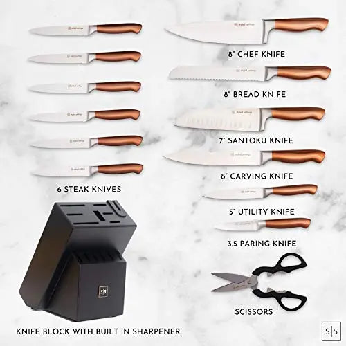 Styled Settings Copper Kitchen Knives Block Set