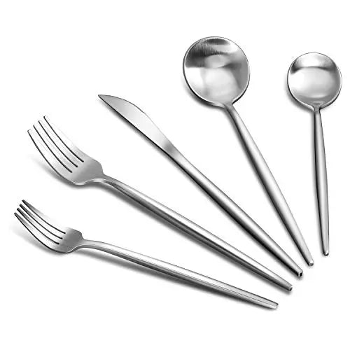 20-Piece Stainless Steel Matte Flatware Silverware Set, Satin Finish, Service for 4 - Silver Areszon