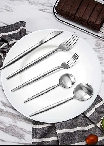 20-Piece Stainless Steel Matte Flatware Silverware Set, Satin Finish, Service for 4 - Silver Areszon