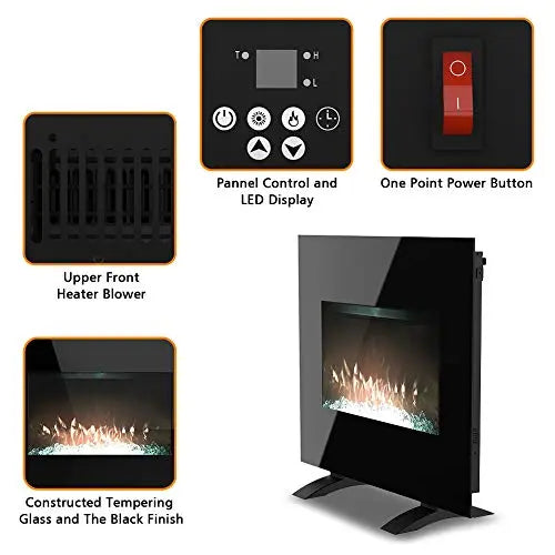 26" Electric Fireplace Heater | Wall Mounted and Freestanding, Adjustable 10 Flame LED Colors LifePlus