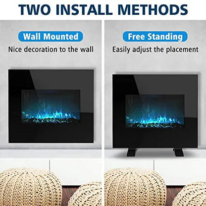 26" Electric Fireplace Heater | Wall Mounted and Freestanding, Adjustable 10 Flame LED Colors LifePlus