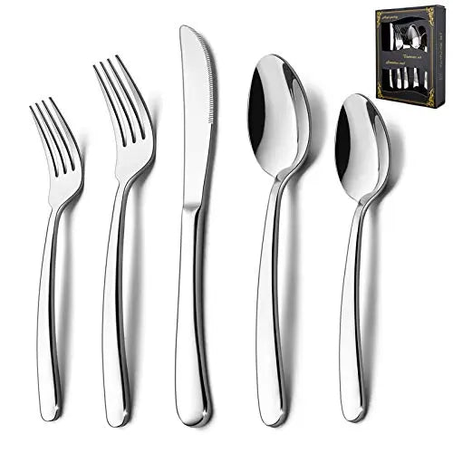 40-Piece Heavy Duty Modern Stainless Steel Silverware Set, Service for 8 - Silver HaWare