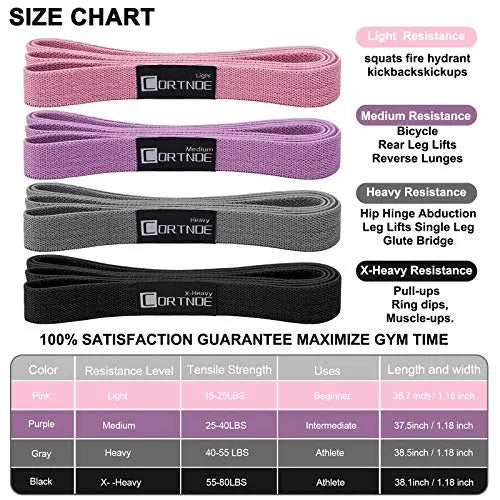 CORTNOE Long Pull Up Assistance Fabric Resistance Bands - Set of 10 Long Workout Bands with Door Anchor + Handles CORTNOE