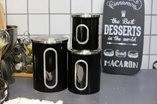 Canisters Set, 3 Piece Window Kitchen Canister with Fingerprint Resistance Lids, Black malmo