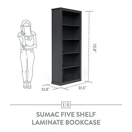 EdenbrookSumac Bookcase, 5-Shelf Organizer Bookshelf - White Edenbrook