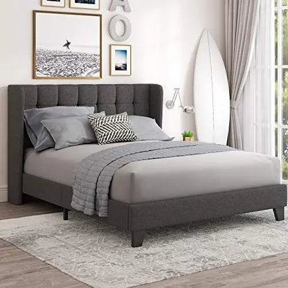 Einfach Upholstered Wingback Platform Bed Frame - Dark Grey Einfach