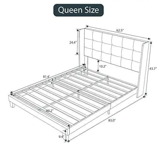 Einfach Upholstered Wingback Platform Bed Frame - Dark Grey Einfach