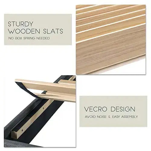 Einfach Upholstered Wingback Platform Bed Frame - Dark Grey Einfach