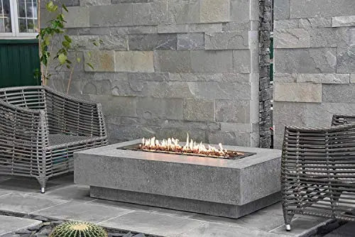 Elementi Hampton Outdoor Fire Pit Table - Gray | Cast Concrete Natural Gas Fire Pit Table - 45,000 BTU Elementi