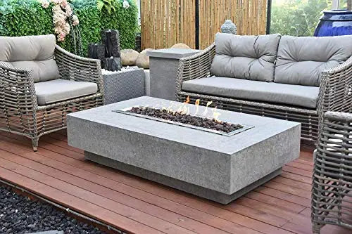 Elementi Hampton Outdoor Fire Pit Table - Gray | Cast Concrete Natural Gas Fire Pit Table - 45,000 BTU Elementi