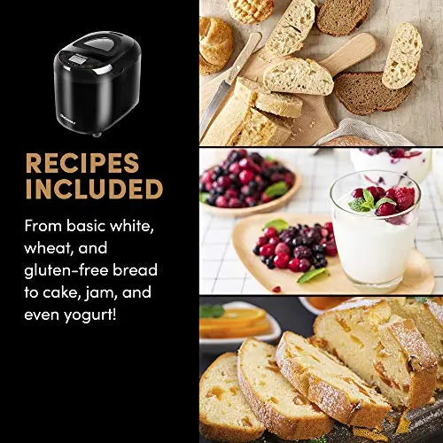 Elite Gourmet Bread Maker Machine, 3 Loaf Sizes, 2 Lb, 19 Menu Functions - Black Elite Gourmet