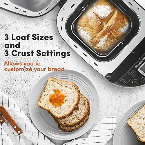 Elite Gourmet Bread Maker Machine, 3 Loaf Sizes, 2 Lb, 19 Menu Functions - Black Elite Gourmet
