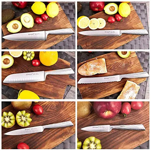 Emojoy Knife Set, 16 Kitchen Knives with Wooden Block - Stainless Steel Emojoy