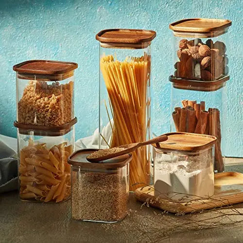 Essos Square Glass Jars with Wooden Lids, Set of 2 Airtight Containers –  Môdern Space Gallery