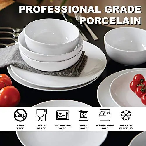 Euro Ceramica Essential Collection Porcelain Dinnerware, 16-Piece Set - Classic White Euro Ceramica