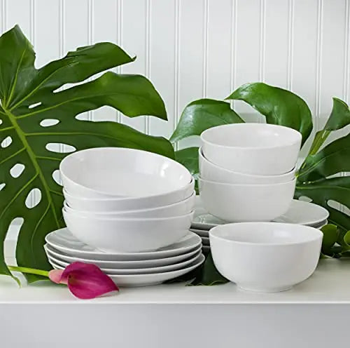 Euro Ceramica Essential Collection Porcelain Dinnerware, 16-Piece Set - Classic White Euro Ceramica