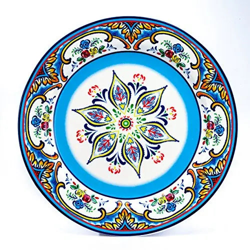 Euro Ceramica Zanzibar Dinnerware 16-Piece Set Serves 4, Spanish Floral Design - Multicolor Euro Ceramica