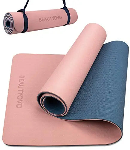 Extra Thick Double Sided Non Slip Pilates Yoga Mat with Strap - 1/3 Inch BEAUTYOVO
