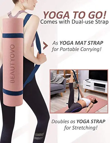 Extra Thick Double Sided Non Slip Pilates Yoga Mat with Strap - 1/3 Inch BEAUTYOVO