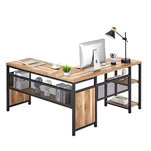 FATORRI L Shaped Computer Desk, Industrial Office Desk 59" - Rustic Oak FATORRI