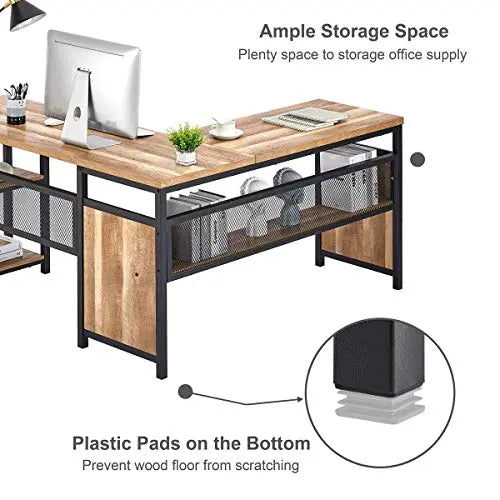 FATORRI L Shaped Computer Desk, Industrial Office Desk 59" - Rustic Oak FATORRI