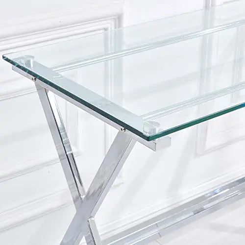 FENGHUA Modern Tempered Glass Computer Desk - Clear/Silver FENGHUA GLASS HOME
