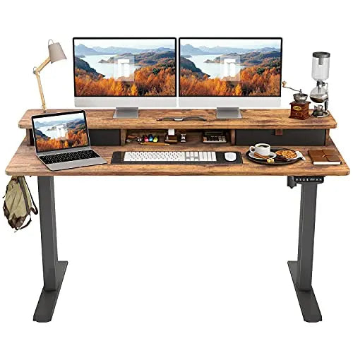 FEZIBO Electric Standing Desk, 55" - Black Frame/Rustic Brown Top FEZIBO