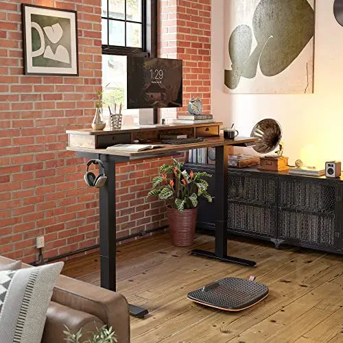 FEZIBO Electric Standing Desk, 55" - Black Frame/Rustic Brown Top FEZIBO