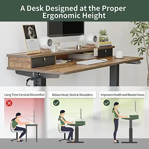 FEZIBO Electric Standing Desk, 55" - Black Frame/Rustic Brown Top FEZIBO