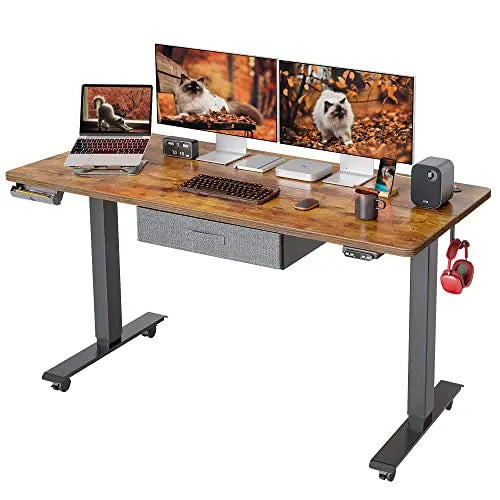 FEZIBO Electric Standing Desk, Adjustable Desk 63" - Black/Rustic Brown FEZIBO