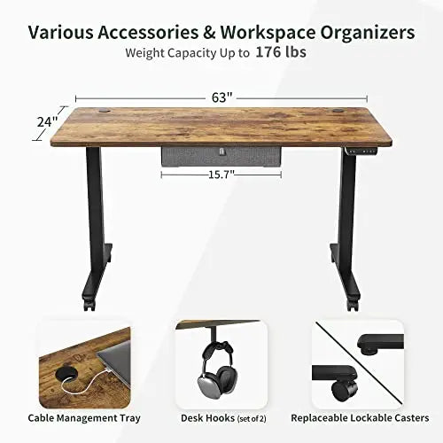 FEZIBO Electric Standing Desk, Adjustable Desk 63" - Black/Rustic Brown FEZIBO