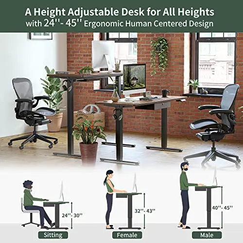 FEZIBO Electric Standing Desk, Adjustable Desk 63" - Black/Rustic Brown FEZIBO