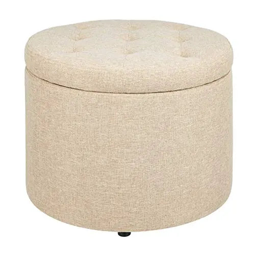 FIRST HILL Round Shoes Fabric Stool Ottoman - TAN FIRST HILL FHW