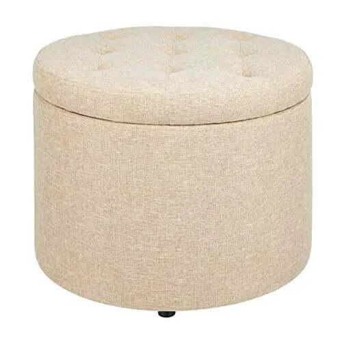 FIRST HILL Round Shoes Fabric Stool Ottoman - TAN FIRST HILL FHW