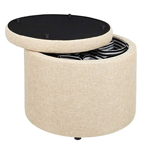 FIRST HILL Round Shoes Fabric Stool Ottoman - TAN FIRST HILL FHW