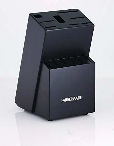 Farberware Stamped 15-Piece High-Carbon Stainless Steel Knife Block Set, Steak Knives, Black Farberware