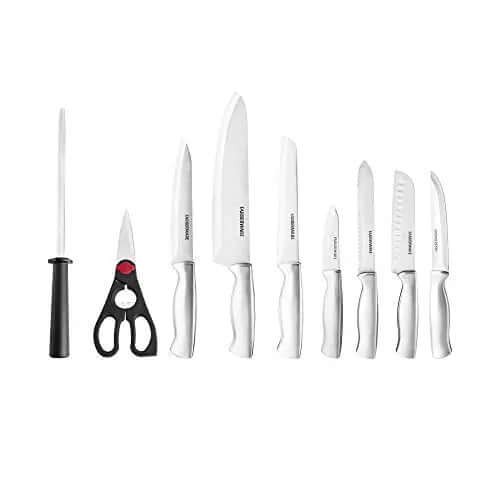Farberware Stamped 15-Piece High-Carbon Stainless Steel Knife Block Set, Steak Knives, Black Farberware