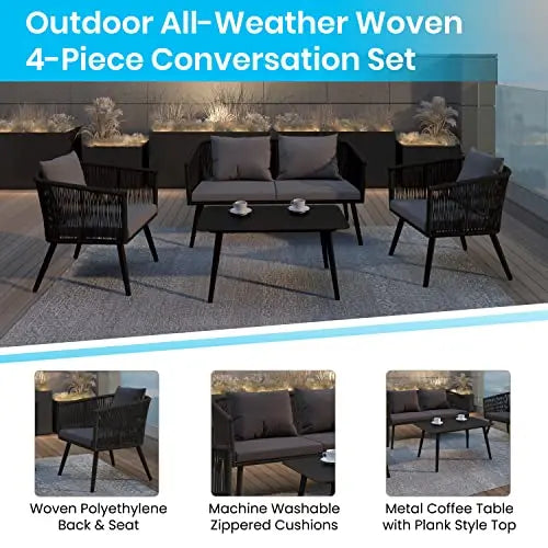 Flash Furniture | Patio Furniture Conversation Set - Black/Gray Flash Furniture