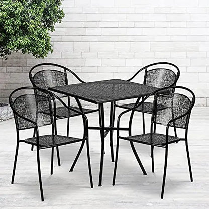 Flash Furniture Commercial Grade Indoor-Outdoor Steel Patio Table Set - Black Flash Furniture