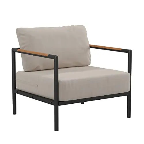 Flash Furniture Modern Outdoor Patio Furniture Chair - Beige Cushions Flash Furniture