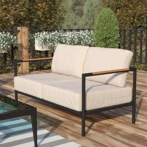 Flash Furniture Modern Outdoor Patio Furniture Loveseat - Beige Cushions Flash Furniture