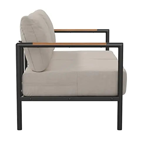 Flash Furniture Modern Outdoor Patio Furniture Loveseat - Beige Cushions Flash Furniture