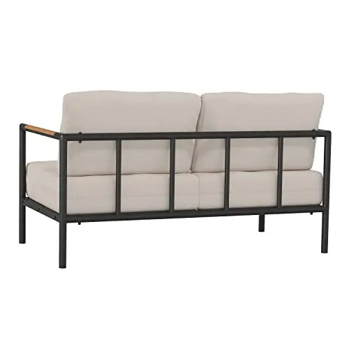 Flash Furniture Modern Outdoor Patio Furniture Loveseat - Beige Cushions Flash Furniture