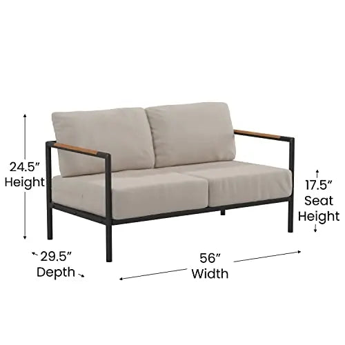 Flash Furniture Modern Outdoor Patio Furniture Loveseat - Beige Cushions Flash Furniture