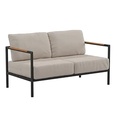 Flash Furniture Modern Outdoor Patio Furniture Loveseat - Beige Cushions Flash Furniture