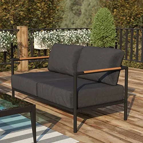 Flash Furniture Modern Patio Furniture Loveseat - Charcoal Cushions Flash Furniture